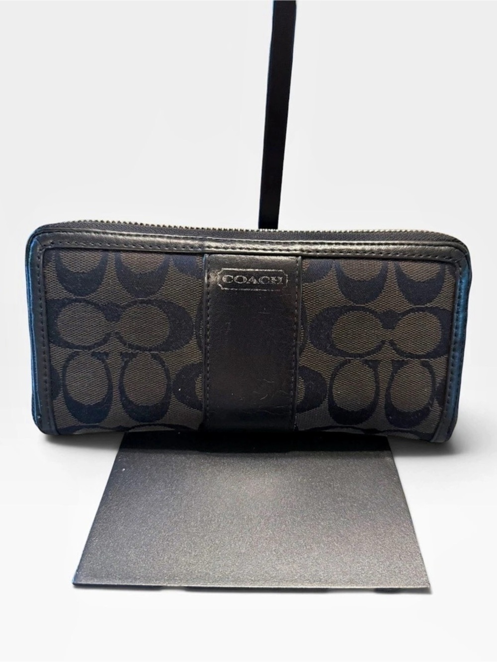 Coach Long Zip Around Wallet in Signature Canvas with Stripe Black